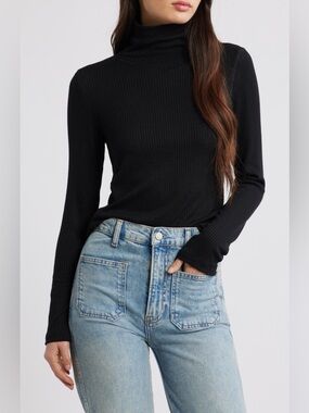 Madewell Ribbed Turtleneck Long-Sleeve Tee-Jet Black
